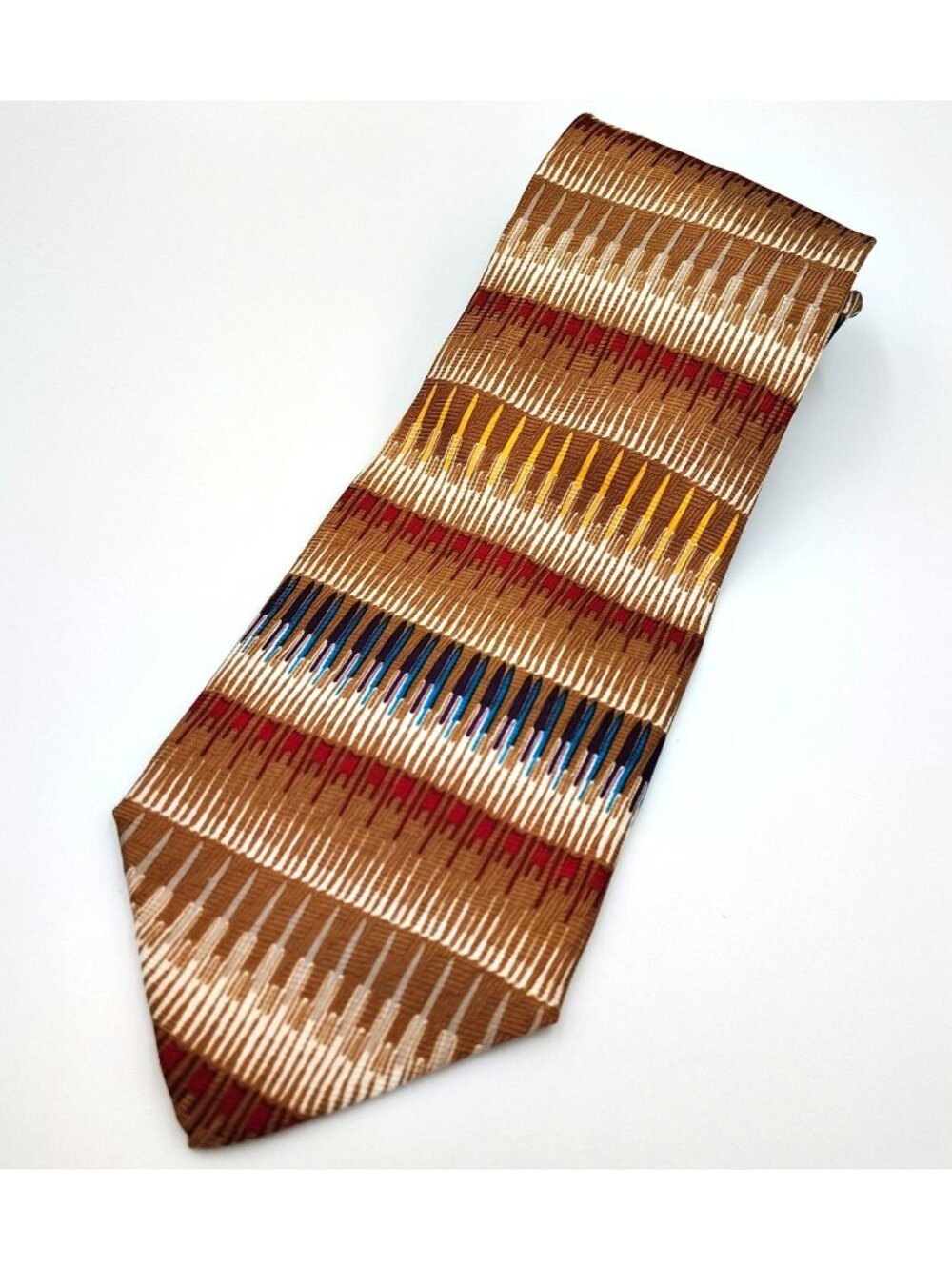 Men's Tie Carlo Palazzi Couture 100% Silk Tan Geometric Pattern Standard